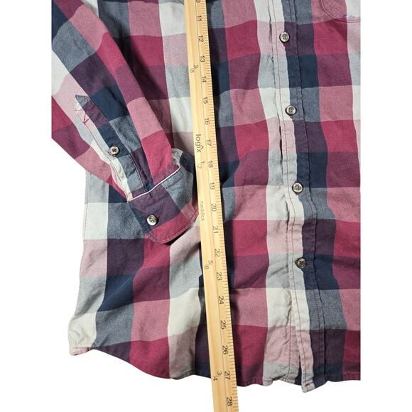 Timberland Men’s Medium Flannel Button Down Shirt Organic Cotton Long Sleeve Red - Picture 6 of 8